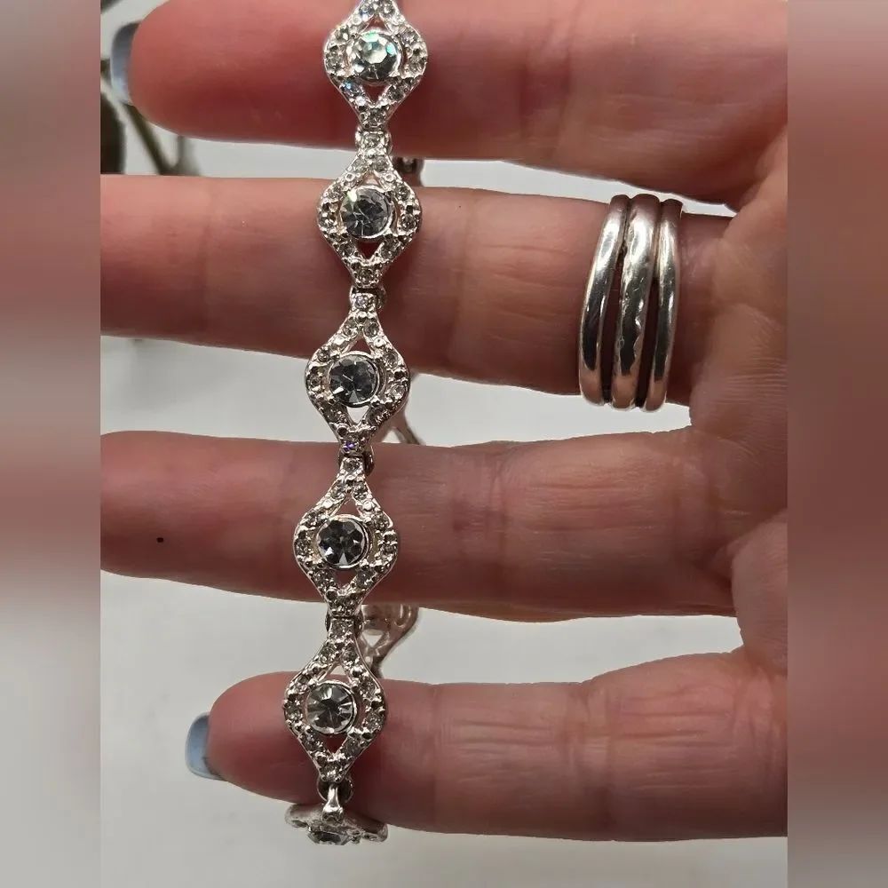 "5/$40" Silvertone Rhinestone Tennis Bracelet